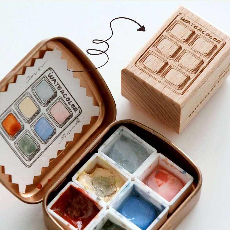Color Checker Card - แผ่นสีน้ำ 6 ช่อง พร้อมตราประทับไม้ สำหรับทดสอบสี อุปกรณ์ศิลปะสำหรับนักเรียน