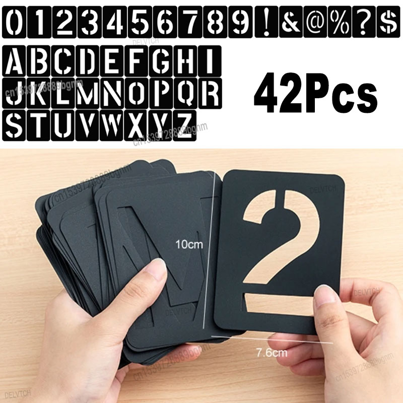 Photography Font - 42 ชิ้นชุดพลาสติก Hollowed ตัวอักษรตัวอักษรลายฉลุรูปแบบ DIY Art
