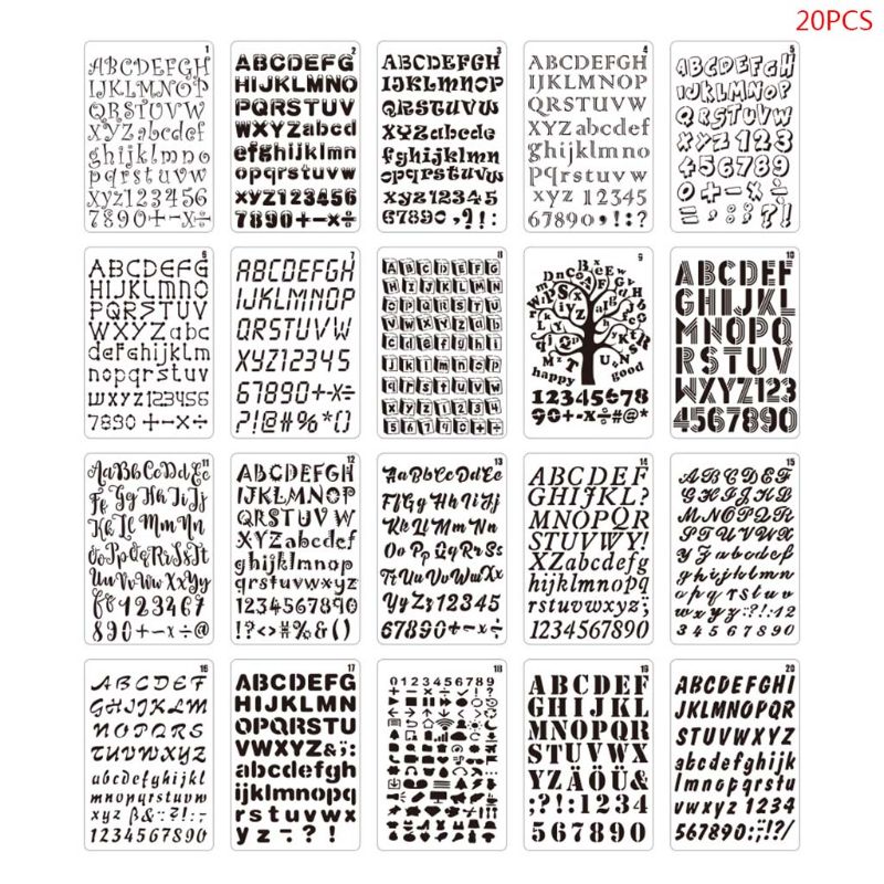 Photography Font - 20ชิ้น/เซ็ตลายฉลุตัวอักษรตัวเลขตัวอักษรแบบทำมือเทมเพลตการวาดภาพสมุดภาพกระดาษการ์ดงานฝีมือ
