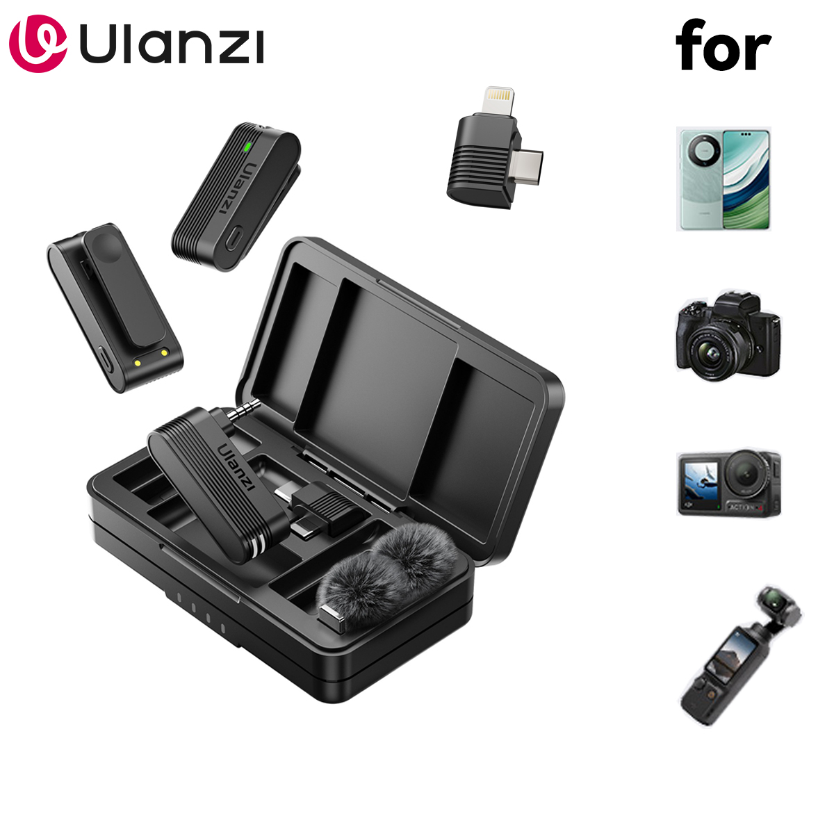 Photography Kit Xiaomi - Ulanzi A100 ไมโครโฟนสมาร์ทโฟนไร้สาย Lavalier Mic สําหรับ