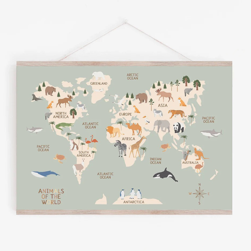 Photography Font - การศึกษาโปสเตอร์สัตว์ World แผนที่ตัวอักษรจํานวนภาพวาดผ้าใบ Wall Art Nordic
