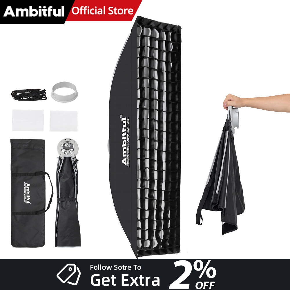Beauty Dish Softbox - AMBITFUL Q7-II 30*120 ซม. ซอฟต์บ็อกซ์แบบแถบพร้อมขาตั้ง Bowens