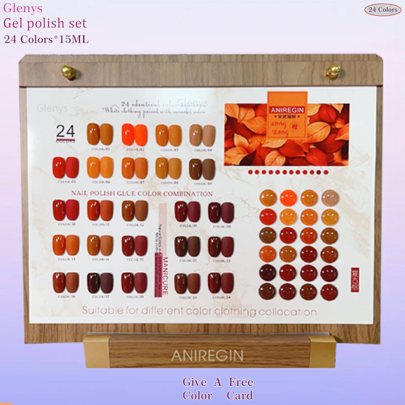Color Checker Card - ยาทาเล็บสีน้ำตาลวินเทจ 24 สี กาวเจลกึ่งถาวรสำหรับทำเล็บแบบแช่สี ยอดนิยมทางออนไลน์ ชุดยาทาเล็บเจล